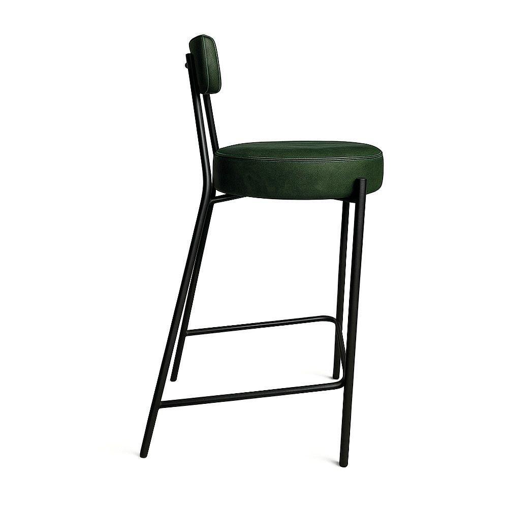 Banqueta Cozinha Alta Com Encosto Industrial Preto Kit 4 Londres Pu D03 - D'rossi Verde - 5