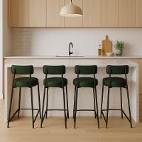 Banqueta Cozinha Alta Com Encosto Industrial Preto Kit 4 Londres Pu D03 - D'rossi Verde - 1