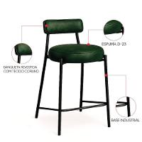 Banqueta Cozinha Alta Com Encosto Industrial Preto Kit 4 Londres Pu D03 - D'rossi Verde - 3