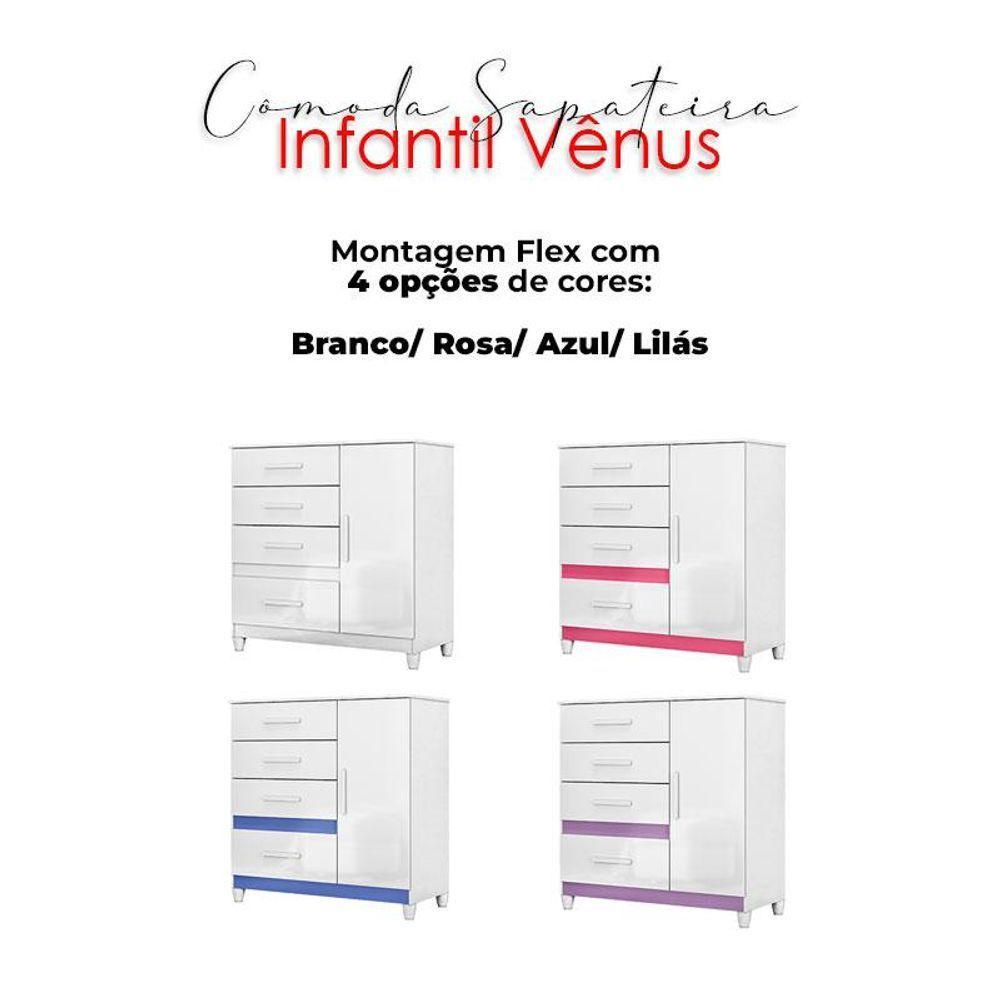 Guarda Roupa Casal Panamá Com Cômoda Vênus Com Pés E Armário Multiuso New íris Branco Brilho- Moval - 5