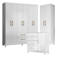 Guarda Roupa Casal Panamá Com Cômoda Vênus Com Pés E Armário Multiuso New íris Branco Brilho- Moval - 1