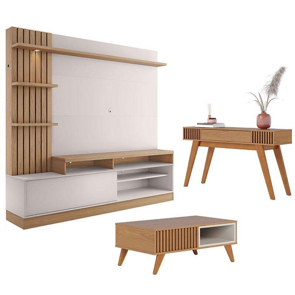 Estante Home Theater Maceió Com Mesa De Centro Jeri Freijó Off White E Aparador Riviera Freijó - Colibri - 1