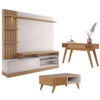 Estante Home Theater Maceió Com Mesa De Centro Jeri Freijó Off White E Aparador Riviera Freijó - Colibri - 1