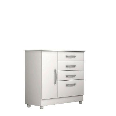 Cômoda Chicago 4 Gavetas 1 Porta em MDF com Puxador Plástico Branco