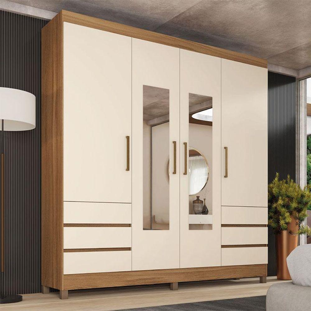 Guarda Roupa Casal Sofia 4 Portas Ambiente Com Espelho Amendola Off White - Demobile - 1