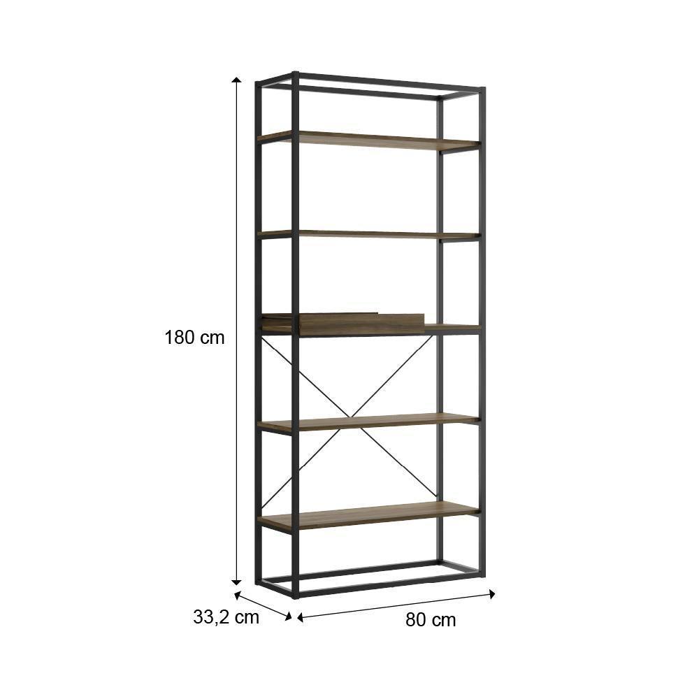 Estante Alta Com Bandeja Madeirada E Tubos Pretos - 2