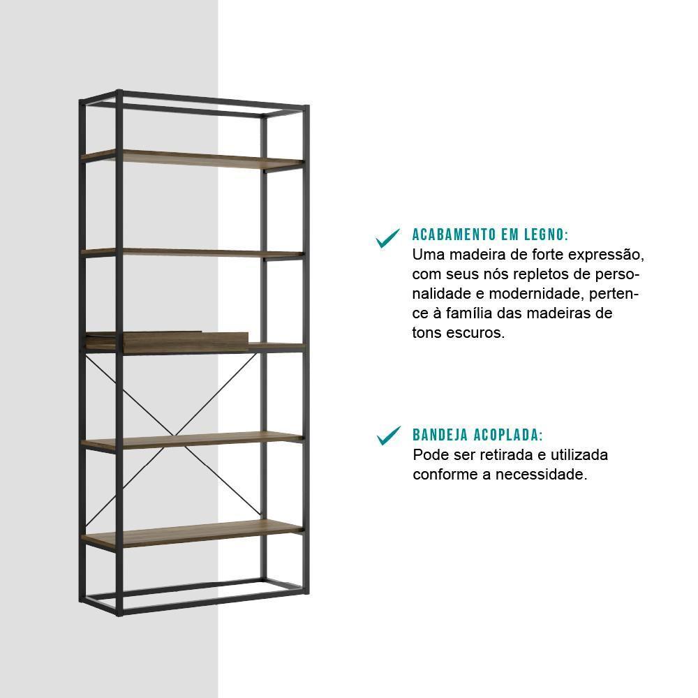 Estante Alta Com Bandeja Madeirada E Tubos Pretos - 3