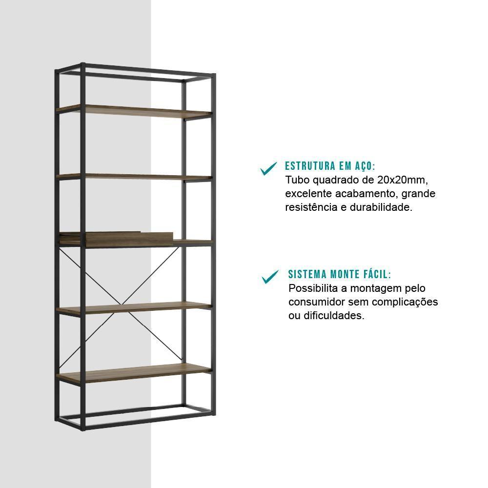 Estante Alta Com Bandeja Madeirada E Tubos Pretos - 4