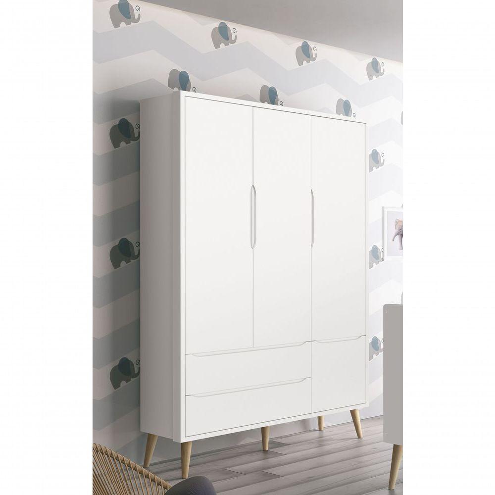 Guarda-roupa Retrô 3 Portas Théo New Branco Fosco Com Natural - Moveisaqui - 2