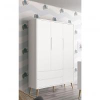 Guarda-roupa Retrô 3 Portas Théo New Branco Fosco Com Natural - Moveisaqui - 2