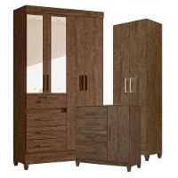 Guarda Roupa Com Espelho Solteiro Sobral Com Cômoda Vênus Com Pés E Armário Multiuso New íris Castanho Wood - Moval - 1
