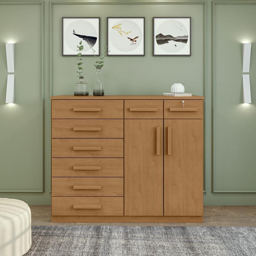 Cômoda 8 Gavetas 2 Portas Toronto Amendoa Clean -lopas - 1