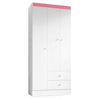 Guarda Roupa Solteiro Versa 3 Portas Branco Rosa Flex Fosco Com Armário Multiuso Luna Branco Fosco - Kits Paraná - 3