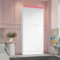 Guarda Roupa Solteiro Versa 3 Portas Branco Rosa Flex Fosco Com Armário Multiuso Luna Branco Fosco - Kits Paraná - 7
