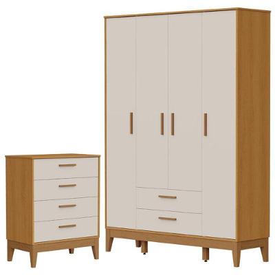 Guarda Roupa Infantil Flip 4 Portas Com Cômoda Gaveteiro Infantil Flip Areia Acetinado Savana - Reller