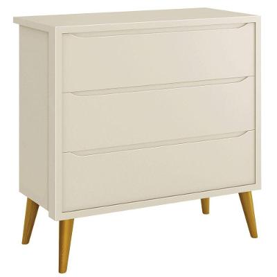 Cômoda Gaveteiro Théo New 3 Gavetas MDF com Puxador Embutido Bege Areia Fosco