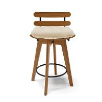 Kit 04 Banquetas Giratória Costela Linho Base Madeira Ma70 J01 - D'rossi A32 Palha