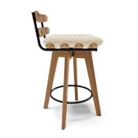 Kit 04 Banquetas Giratória Costela Linho Base Madeira Ma70 J01 - D'rossi A32 Palha - 5