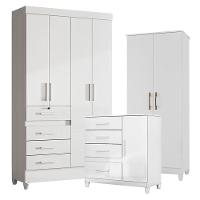 Guarda Roupa Infantil Sobral Com Cômoda Vênus Com Pés E Armário Multiuso Jade Branco Brilho - Moval - 1