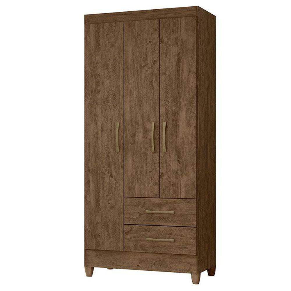 Guarda Roupa Solteiro Lima Com Cômoda Ms913 E Armário Multiuso New íris Castanho Wood - Moval - 2