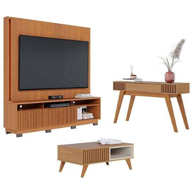 Estante Home Theater Jordão Com Pés Com Aparador Riviera Freijó E Mesa De Centro Jeri Freijó Off White - Colibri