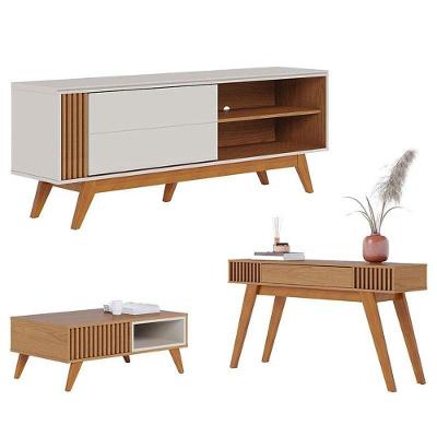 Rack Bancada Otawa Off White Freijó Com Mesa De Centro Jeri Freijó Off White E Aparador Riviera Freijó – Colibri