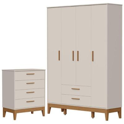 Guarda Roupa Infantil Flip 4 Portas Com Cômoda Gaveteiro Infantil Flip Areia Acetinado - Reller