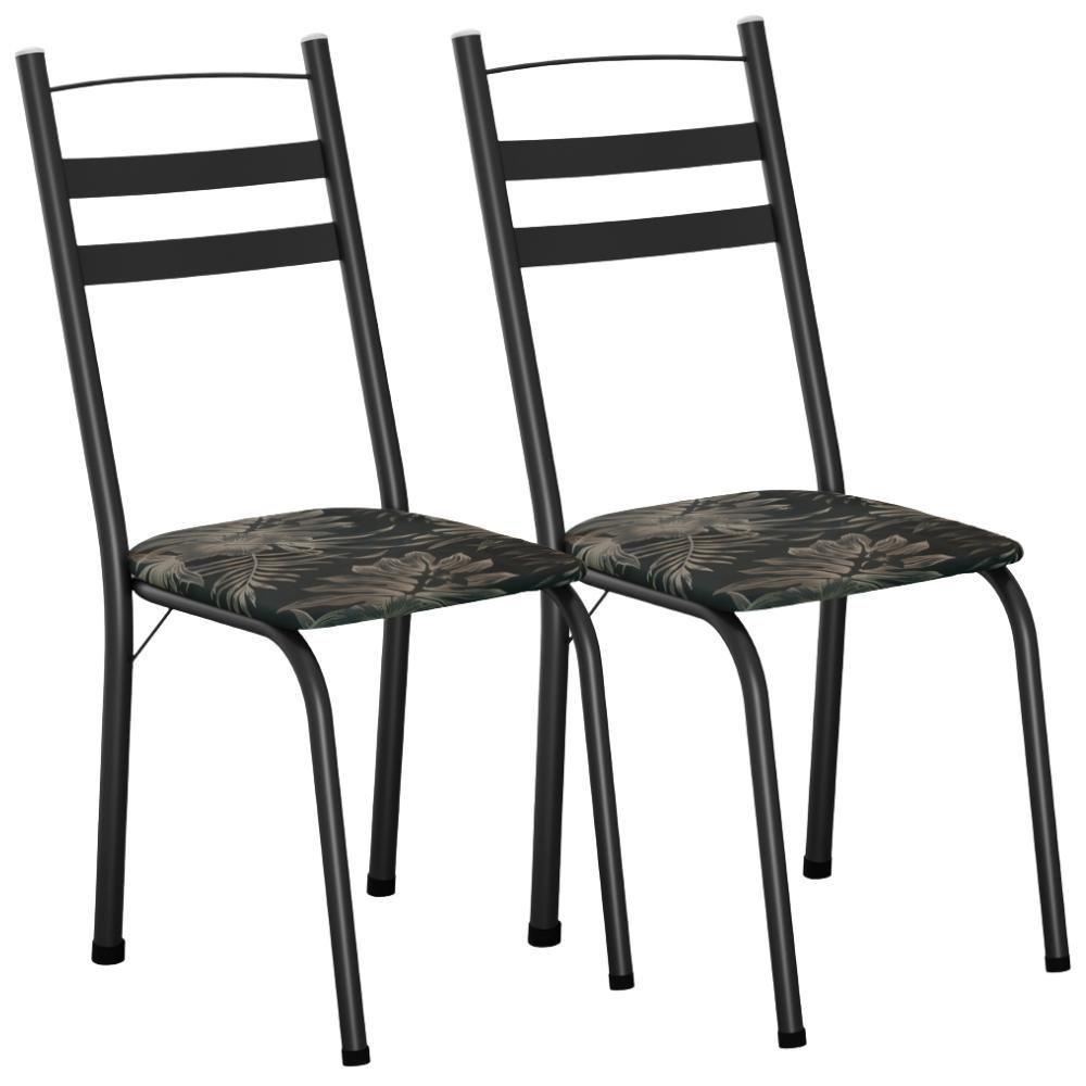 Kit 2 Cadeiras Tubular America 061 Preto Assento Floral Dourado Artef - 1