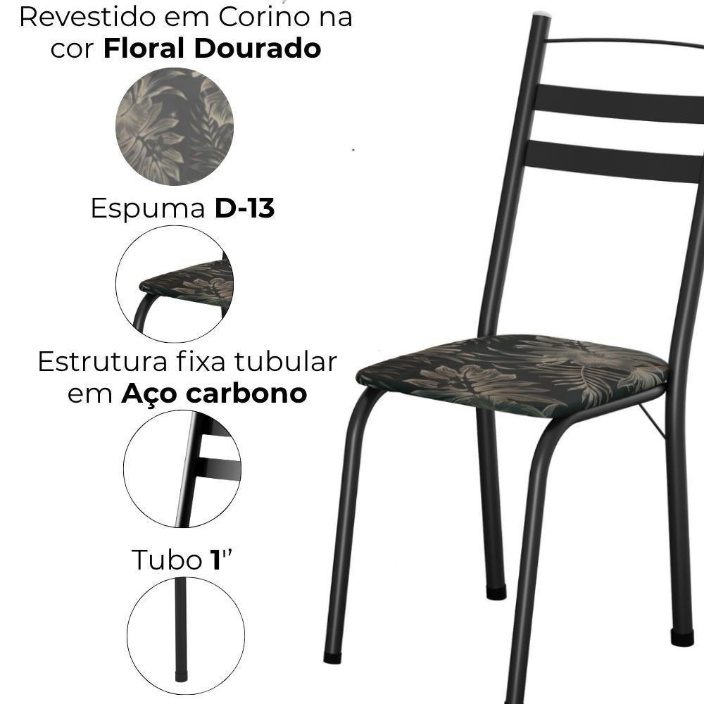 Kit 2 Cadeiras Tubular America 061 Preto Assento Floral Dourado Artef - 2