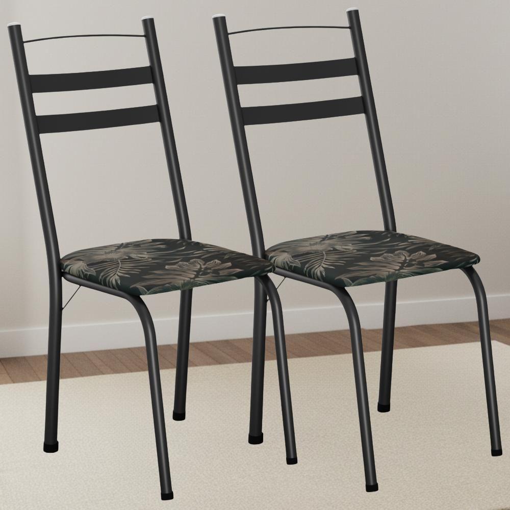 Kit 2 Cadeiras Tubular America 061 Preto Assento Floral Dourado Artef - 3