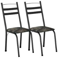 Kit 2 Cadeiras Tubular America 061 Preto Assento Floral Dourado Artef - 1