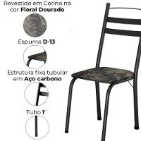 Kit 2 Cadeiras Tubular America 061 Preto Assento Floral Dourado Artef - 2
