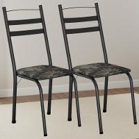 Kit 2 Cadeiras Tubular America 061 Preto Assento Floral Dourado Artef - 3