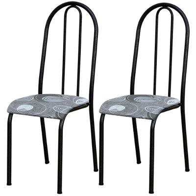 Kit 02 Cadeiras Tubular America 056 Cromo Preto Assento Pará Artef Pará