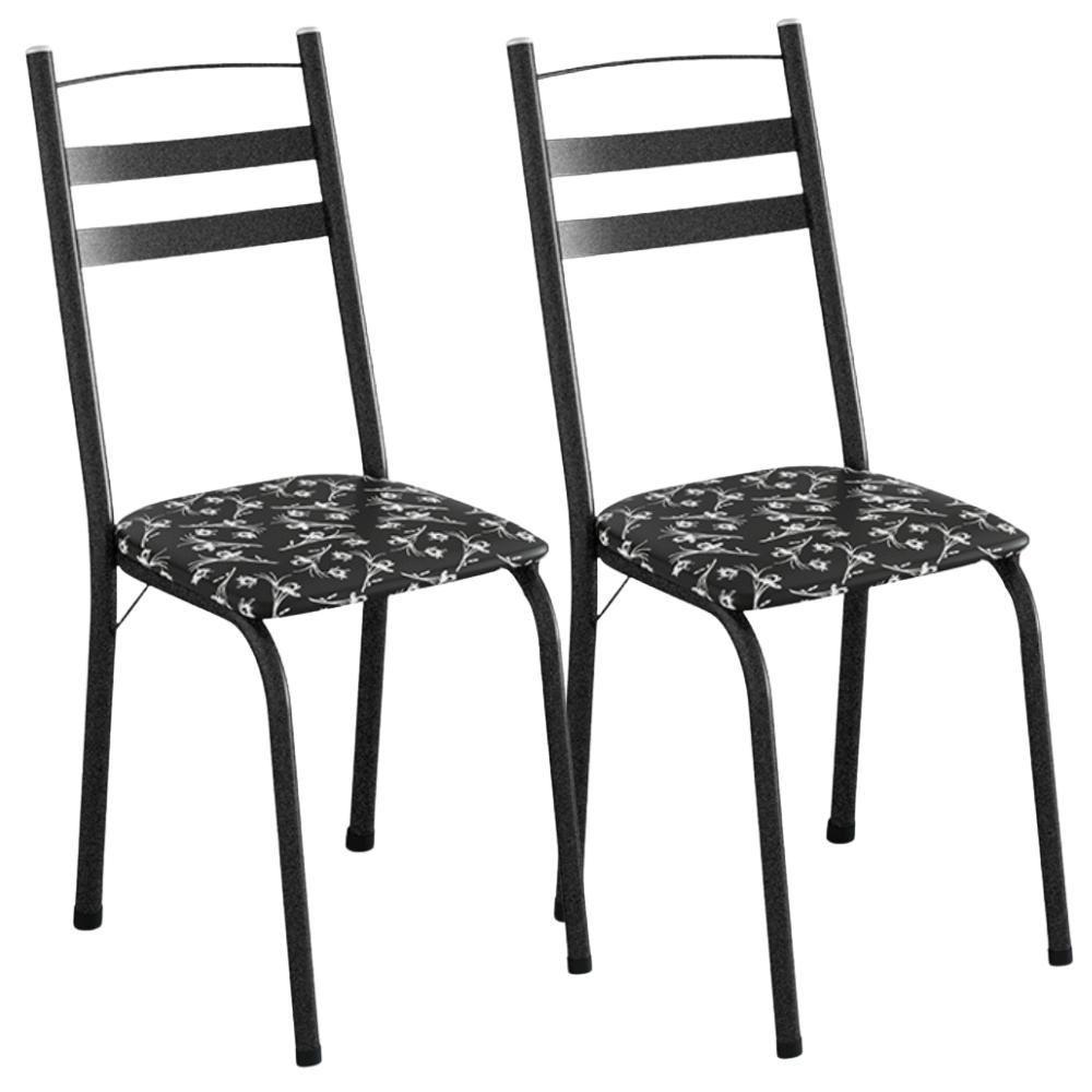 Kit 2 Cadeiras Tubular America 061 Cromo Preto Assento Preto Flor Artef - 1