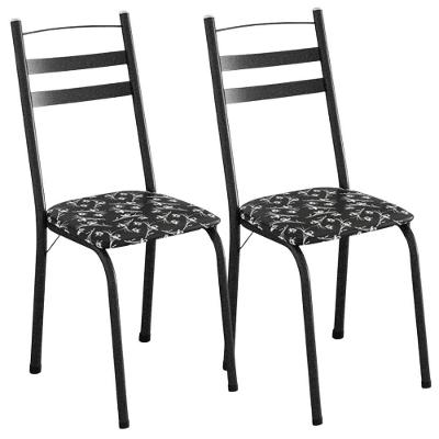 Kit 2 Cadeiras Tubular America 061 Cromo Preto Assento Preto Flor Artef