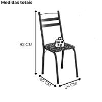 Kit 2 Cadeiras Tubular America 061 Cromo Preto Assento Preto Flor Artef - 3