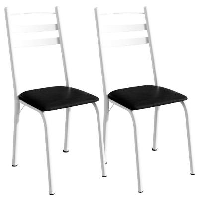Kit 2 Cadeiras Tubular America 061 Branco Assento Preto Brilhante Artef