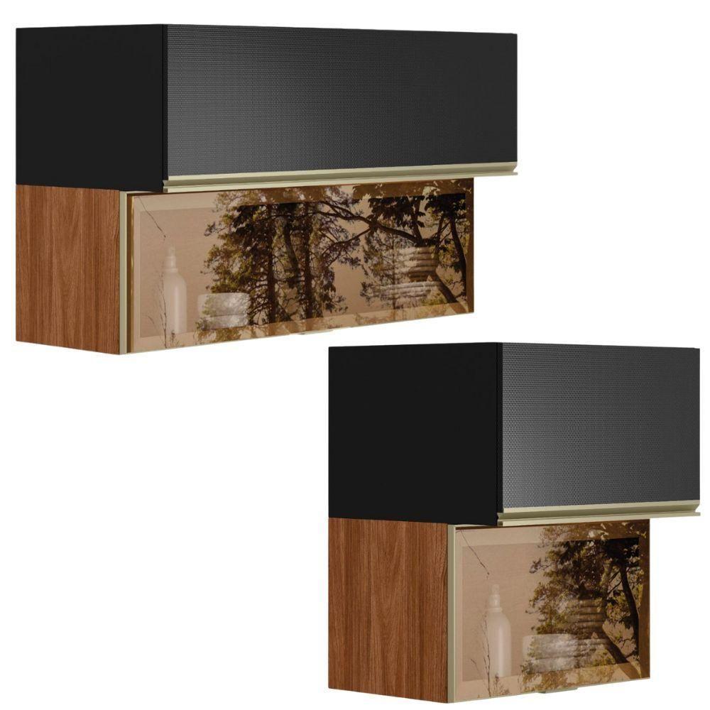 Armario Aereo 120 Cm E Armario Aereo 60 Cm Vidro Proenca Nogueira Carbono Prime Demartez - 4