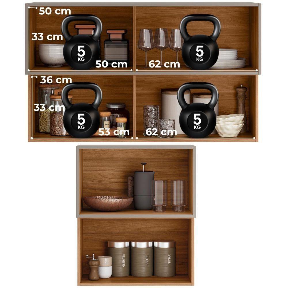 Armario Aereo 120 Cm E Armario Aereo 60 Cm Vidro Proenca Nogueira Carbono Prime Demartez - 9