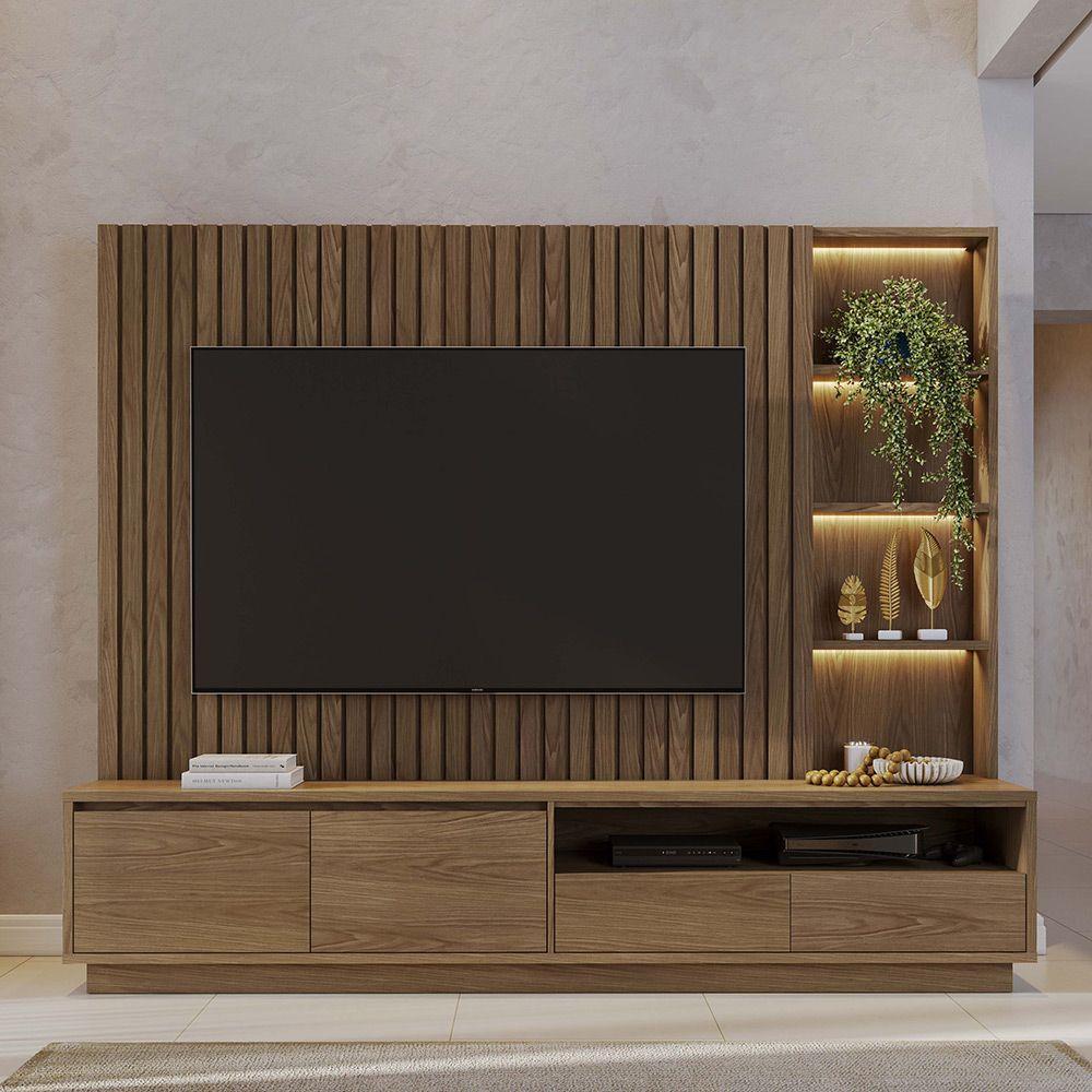 Estante De Tv 82 Polegadas 240cm Com Led Leme C04 - D'rossi Amendoa - 3
