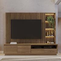 Estante De Tv 82 Polegadas 240cm Com Led Leme C04 - D'rossi Amendoa - 3