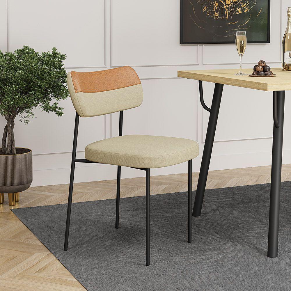 Cadeira De Jantar Base Ferro Nile Pu Caramelo-linho A08 - D'rossi Bege - 1