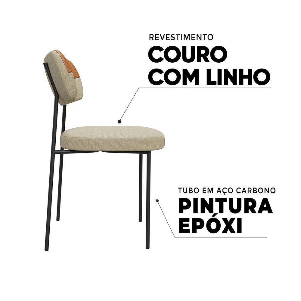 Cadeira De Jantar Base Ferro Nile Pu Caramelo-linho A08 - D'rossi Bege - 4