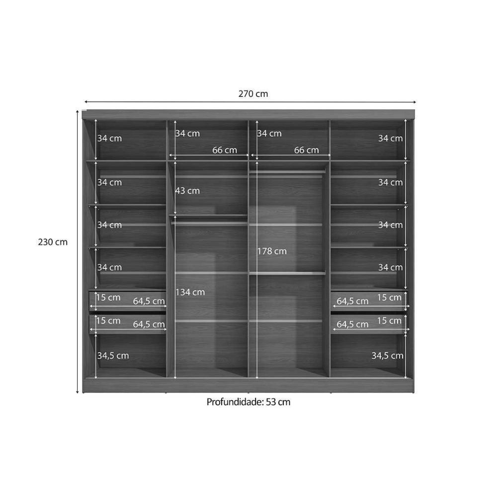 Guarda Roupa Casal 2 Portas De Correr E 4 Gavetas T583 Canela-grafite - Kappesberg - 6
