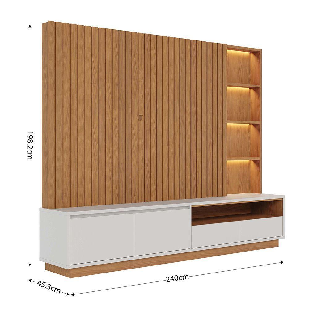 Estante De Tv 82 Polegadas 240cm Com Led Leme C04 - D'rossi Freijó E Off White Matte - 4