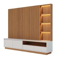 Estante De Tv 82 Polegadas 240cm Com Led Leme C04 - D'rossi Freijó E Off White Matte - 1