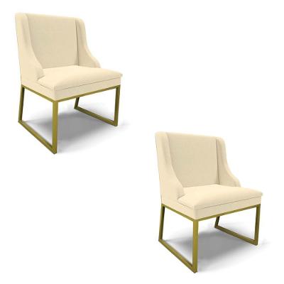 Cadeira Sala De Jantar Industrial Dourado Kit 2 Liz Linho D03 - D'rossi Bege