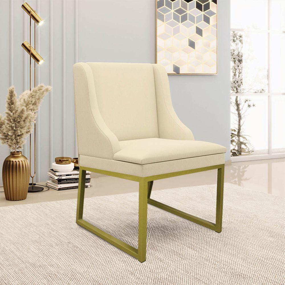 Cadeira Sala De Jantar Industrial Dourado Liz Linho D03 - D'rossi Bege - 1