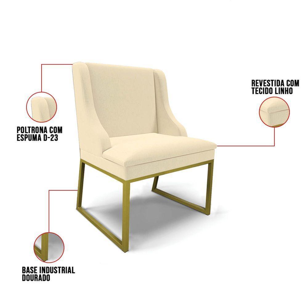 Cadeira Sala De Jantar Industrial Dourado Liz Linho D03 - D'rossi Bege - 3